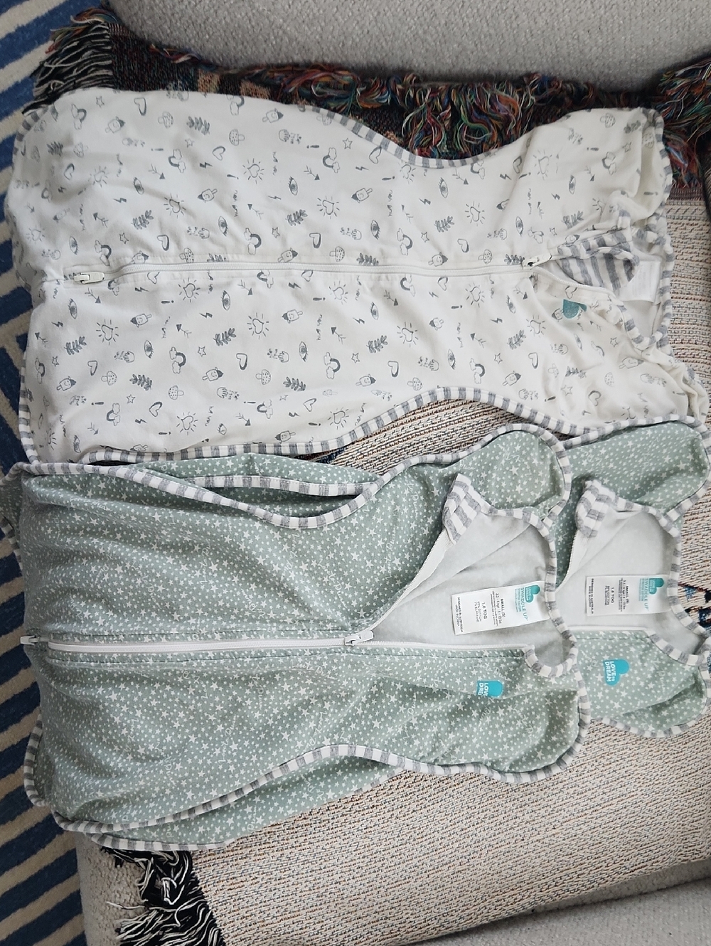 Love to Dream Mint Green & White Baby Swaddle Sleep Sacks Size Small